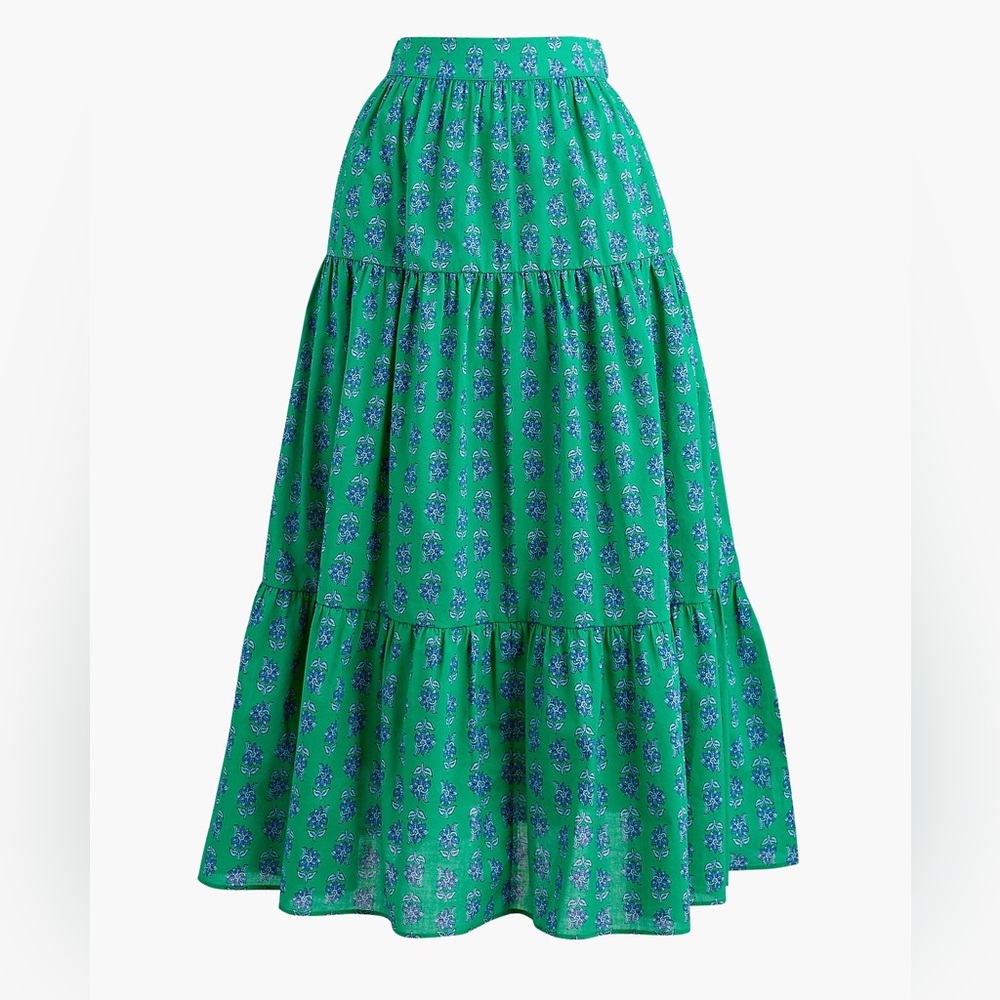 J Crew XS Printed Tiered Midi Skirt